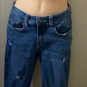 Dark wash distressed jeans